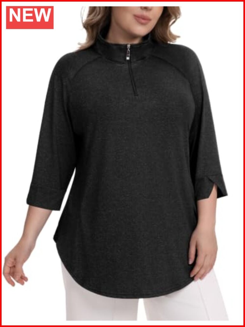 Women's Plus Size 3/4 Sleeve Quarter Zip Golf Polo Shirt Activewear